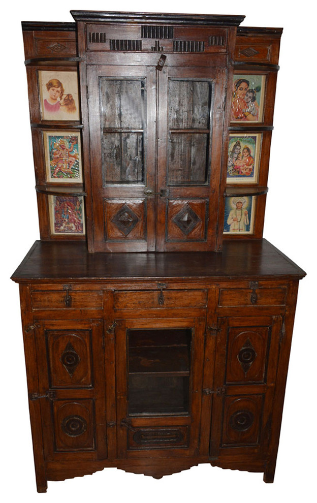 Consigned Antique Wall Cabinet Indian Paintings Boho Drawer Chest Furniture