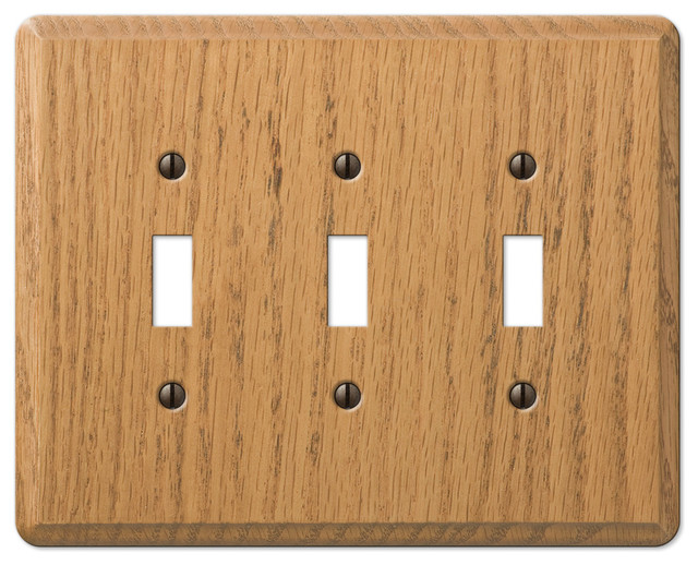 Contemporary Oak Wood 3 Toggle Wall Plate Switch Oak Wood 3 Toggle Wall Plate