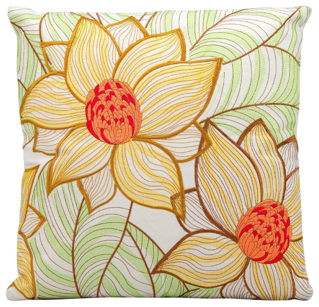 Country & Floral Outdoor Pillow, White, Polyester Filler Square 18"