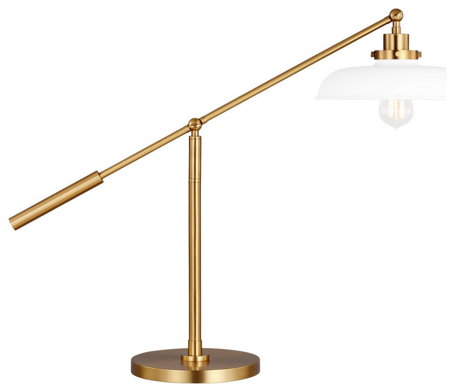 Wellfleet One Light Desk Lamp in Matte White and Burnished Brass
