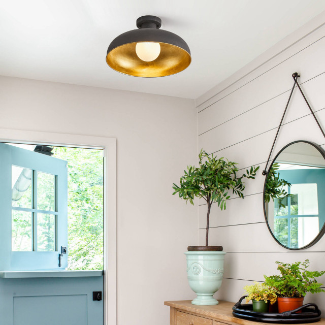 Modern Semi-Flush Mount Ceiling Light With Black Shade - Farmhouse ...