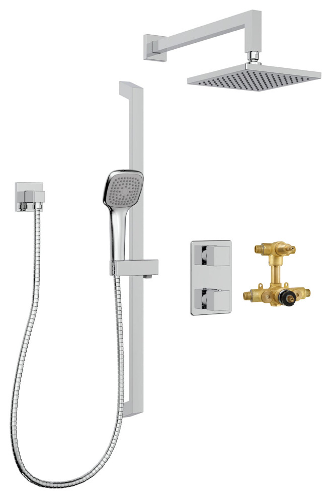 Belanger Rain Thermostatic Square Shower System, Wall