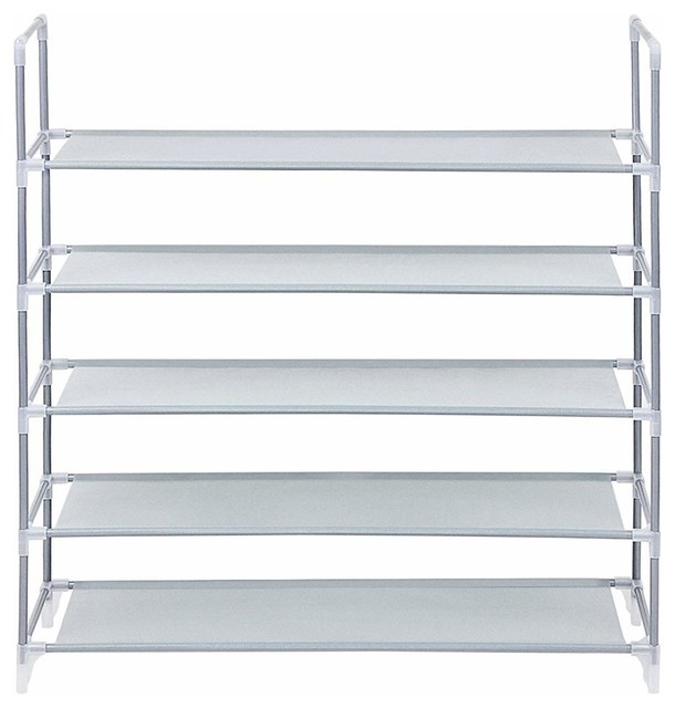 Modern Standing Shoe Rack, Fabric With Stainless Steel Frame With 4-Shelf, Grey