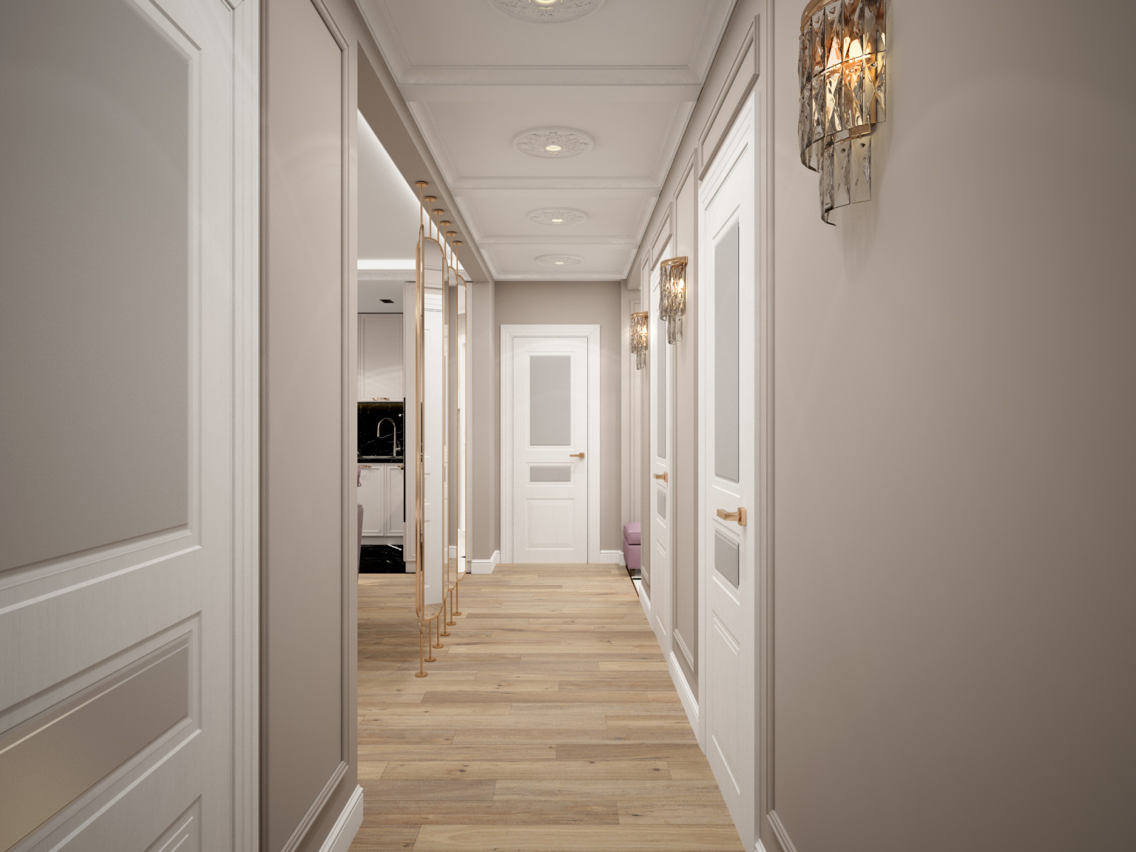 3к квартира Шикарная в современном классическом стиле. Прихожая и коридор