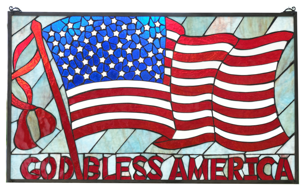 Handcrafted stained glass window panel American Flag Art Glass Panel 34"W x 20"H Traditional