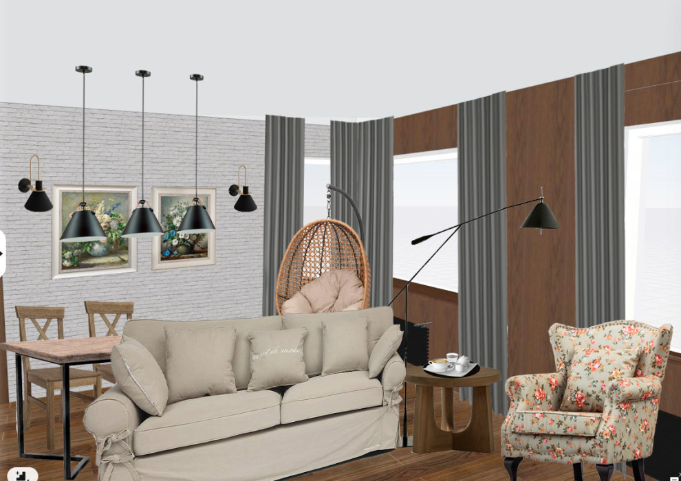 Эскизный проект гостиной (коллажи и 3D-визуализация)