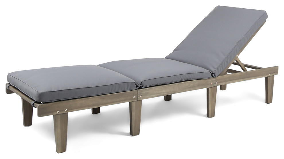 GDF Studio Alisa Outdoor Acacia Wood Chaise Lounge With Cushion, Gray -  Transitional - Outdoor Chaise Lounges - by GDFStudio | Houzz