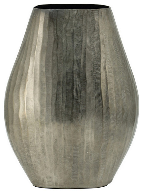 Savi 12" Aluminum Vase, Tall Curved, Antique Textured Gold Black Finish