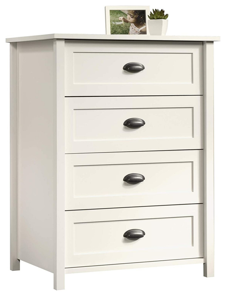 Classic Vertical Dresser, 4 Drawers With Raised Panel Details and Metal