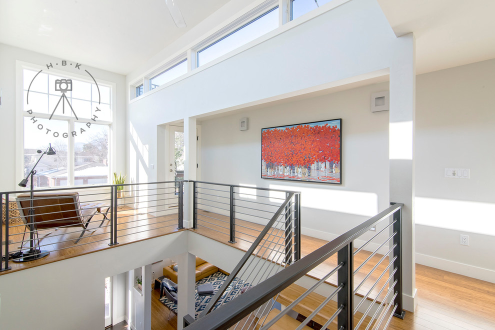 Staircase - large wooden metal railing staircase idea with wooden risers