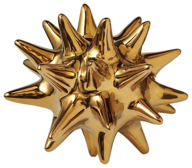 Luxe Gold Metallic Spiked Ceramic Ball 5.5" Sea Urchin Decorative Sculpture