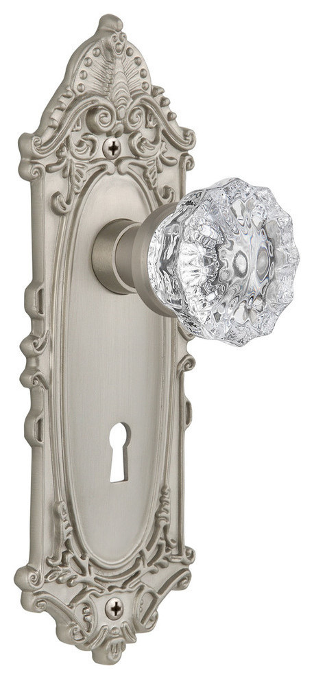 Victorian Plate Interior Mortise Crystal Glass Door Knob, Antique Brass ...