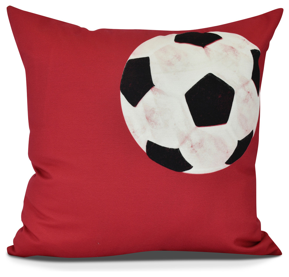 Soccer Ball, Geometric Print Pillow, Red Contemporary Decorative