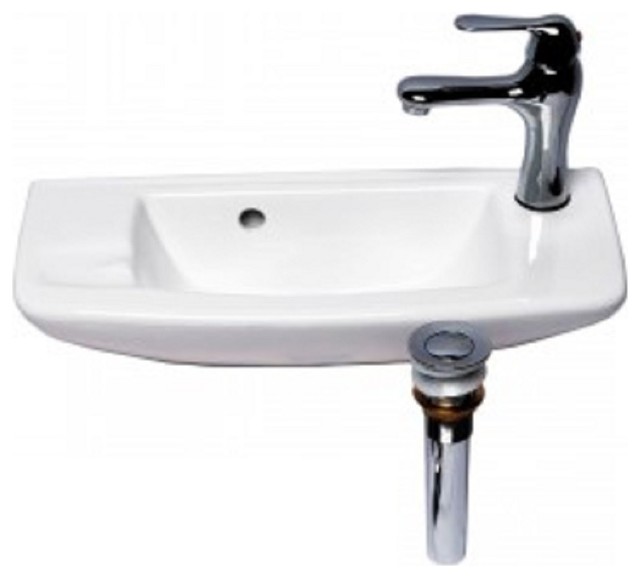 Wall Mount Bathroom Sink White With Chrome Drain And Faucet