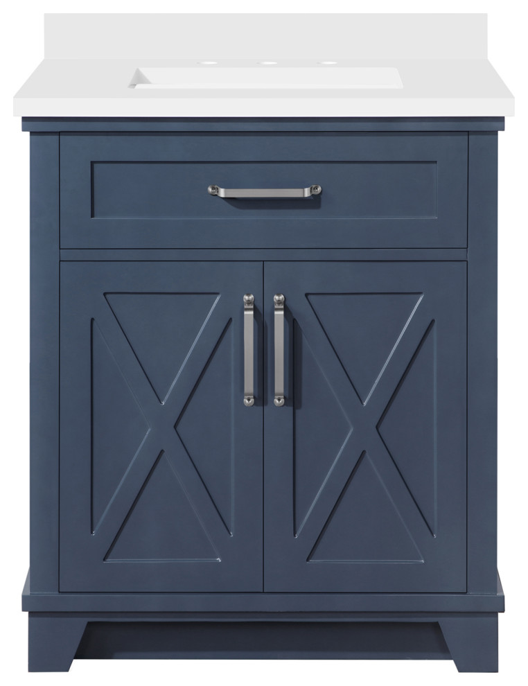 Ove Decors Ollie 30" Single Sink Vanity, Midnight Blue With Hardware