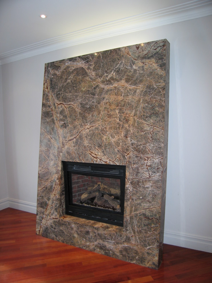 Modern Stone Slab Custom Fireplace Modern Living Room New York By Pyramid Design Group Architects