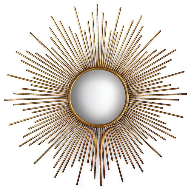 Sunburst Wall Mirror, Antiqued Gold