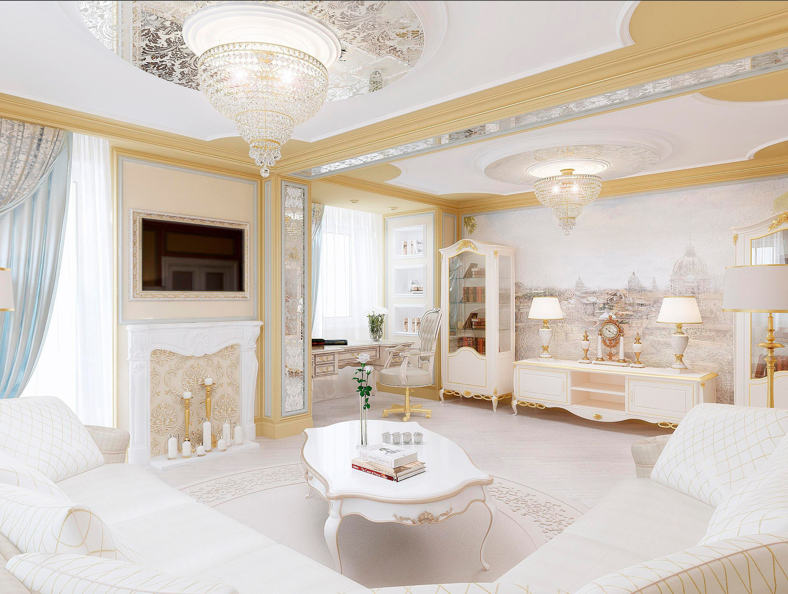 Классический интерьер с элементами греческого стиля