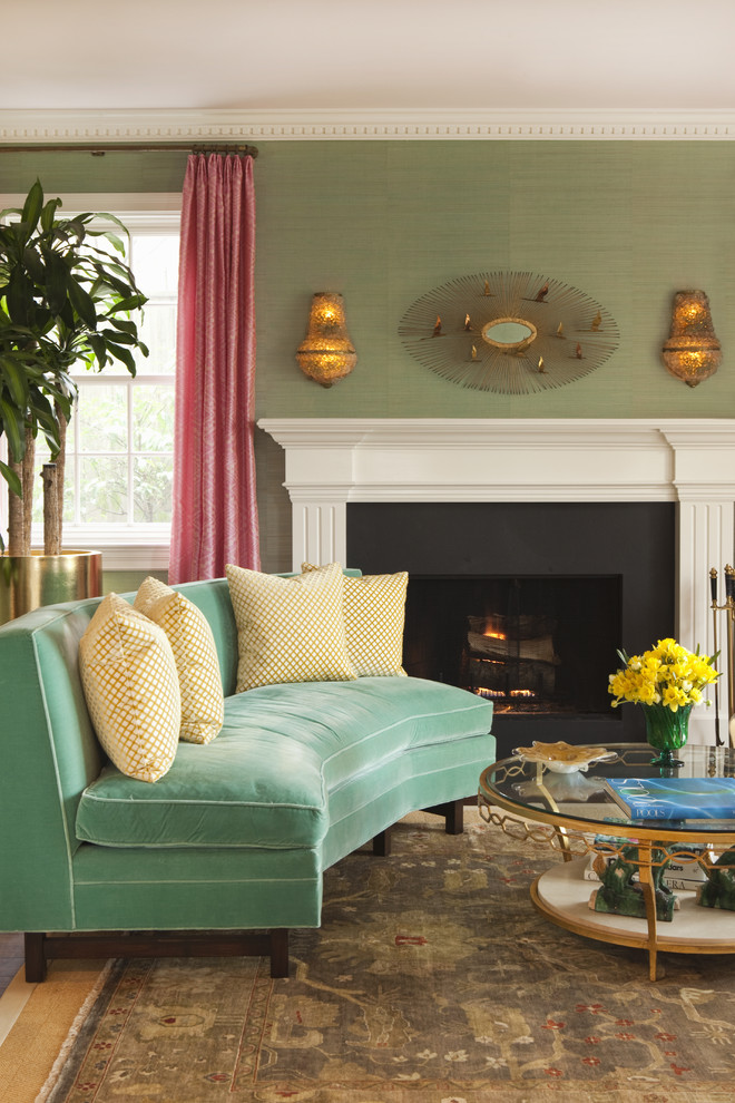 Inspiration for a transitional living room in San Francisco with green walls.