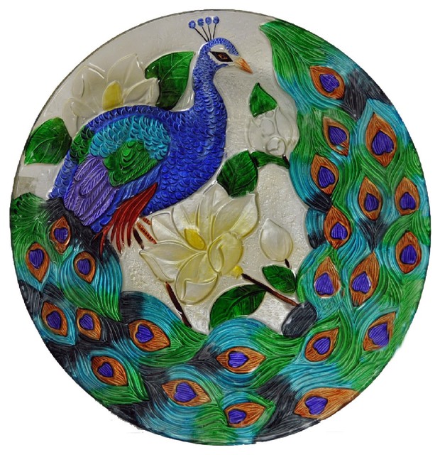 18" Peacock Glass Plate Contemporary Decorative Plates by