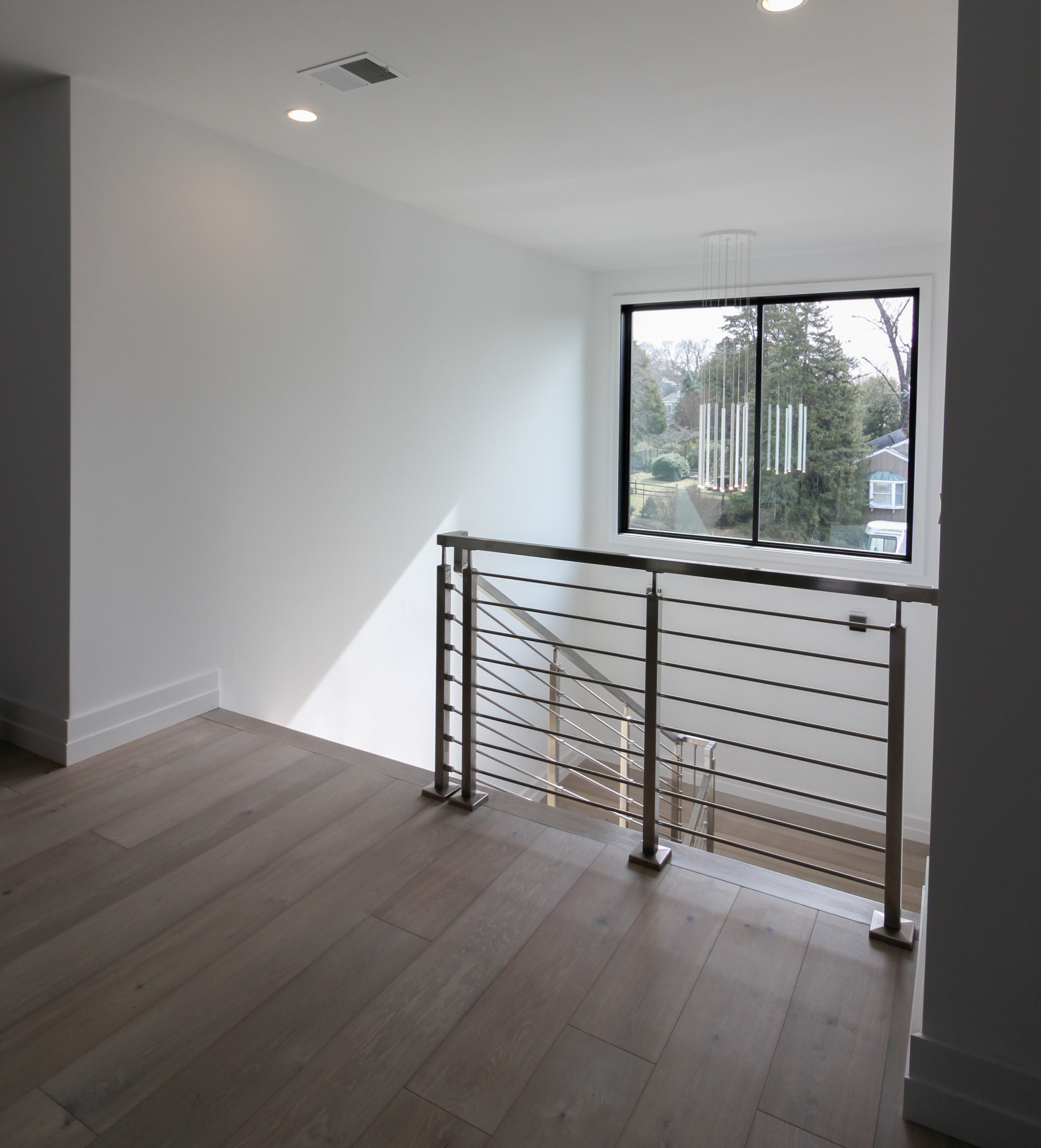 75_Modern Stairway: White O 75_ak & Stainless Steel Balustrade, McLean VA 22101