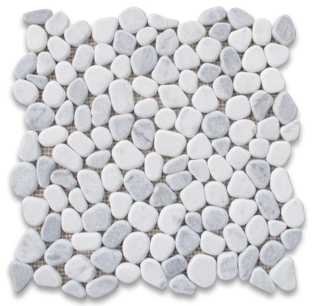 12 X12 Carrara Mix Bardiglio Gray Marble Pebble Stone Mosaic Tile 12 X12 Carrara Mix Bardiglio Gray Marble Pebble Stone Mosaic Tile Tumbled