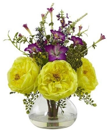 Rose and Morning Glory Arrangement With Vase