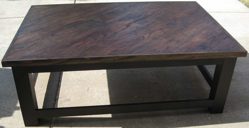 Coffee table made from reclaimed hardwood flooring