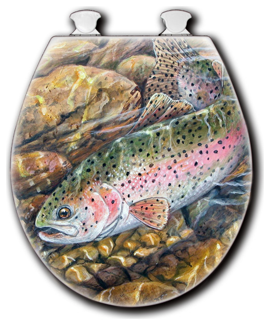 White Toilet Seat, Rainbow Trout Rustic Toilet Seats by WGI