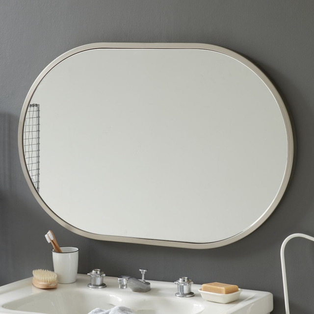 Metal Oval Wall Mirror - Brushed Nickel