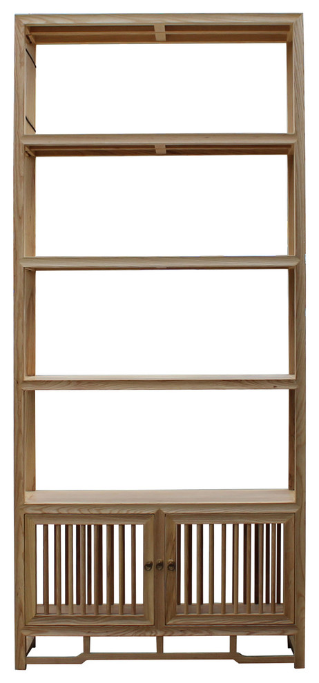 Light Natural Raw Wood Shutter Doors Minimalist Bookcase Display Cabinet Hcs4936