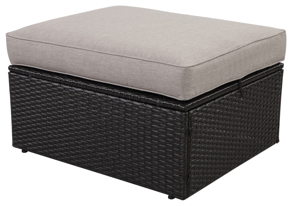 Aluminum & Wicker Outdoor Patio Ottoman Brown Tropical Outdoor