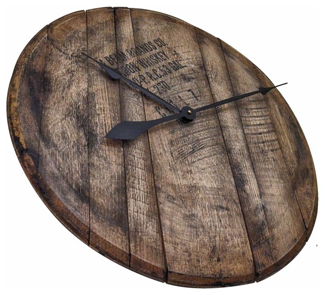 Distiller Used Bourbon Whiskey Barrel Head Clock Rustic Wall Clocks