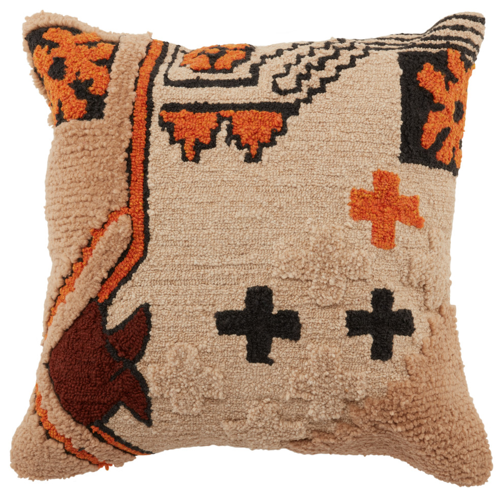 Jaipur Living Kika Indoor/Outdoor Beige and Orange Tribal Poly Fill Pillow 22"