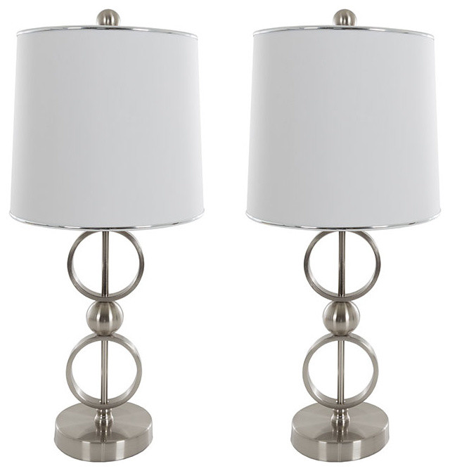 Table Lamps Set of 2, Modern Brushed Steel (2 LED Bulbs included) by Lavish Home