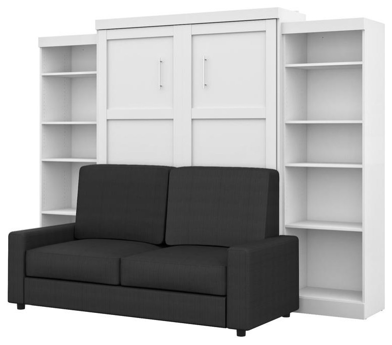 Pur 4Piece Queen Wall Bed, Two Storage Units and Sofa Set White