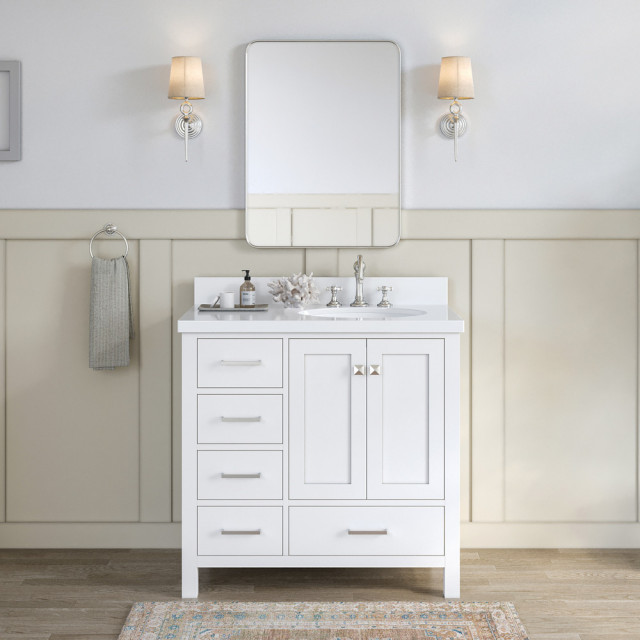 ARIEL Cambridge 36" Right Offset Single Sink Bathroom Vanity Base White - Transitional ...