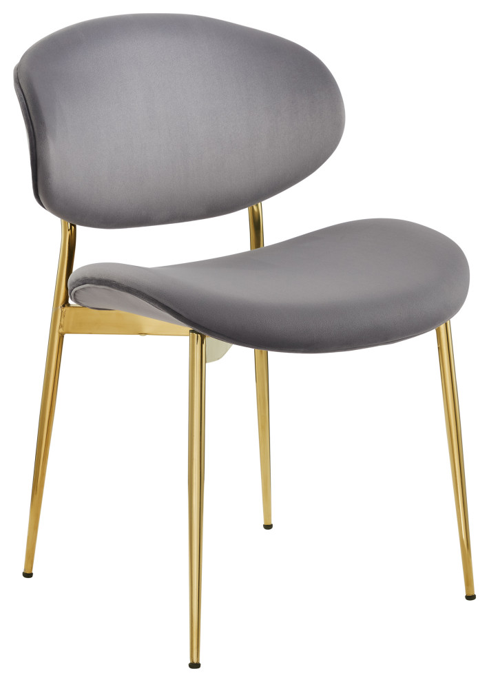 Mid Century Curved Velvet Upholstered Dining Chairs, Gold Plated Legs