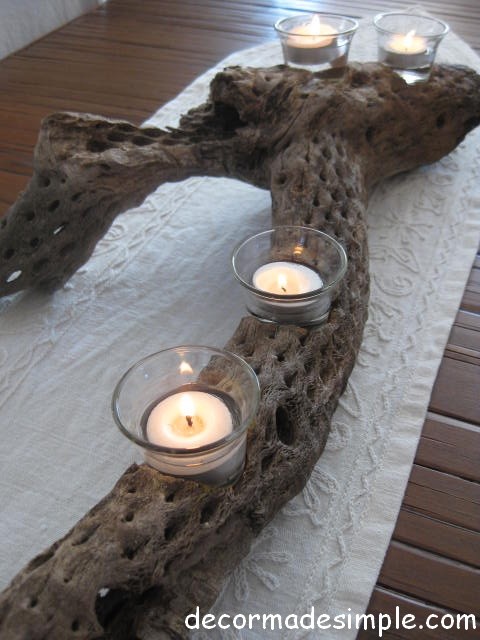 long wooden votive candle holder