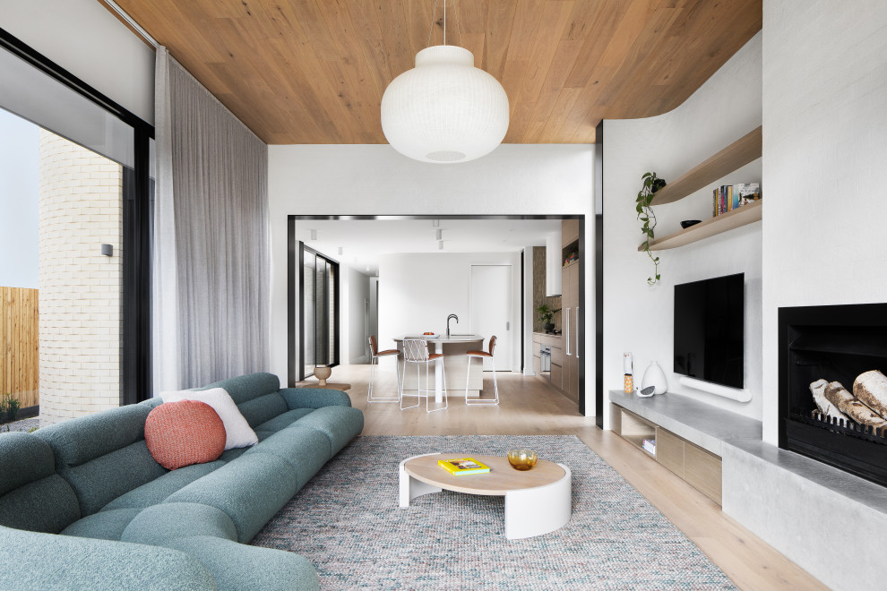 Example of a trendy family room design in Melbourne