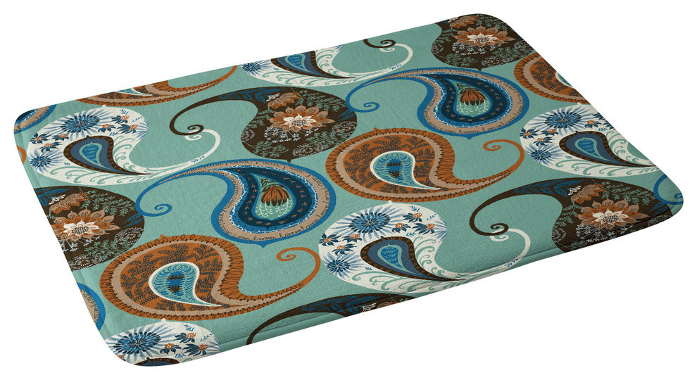 Pimlada Phuapradit Teal Floral Paislys Memory Foam Bath Mat, 34"x21