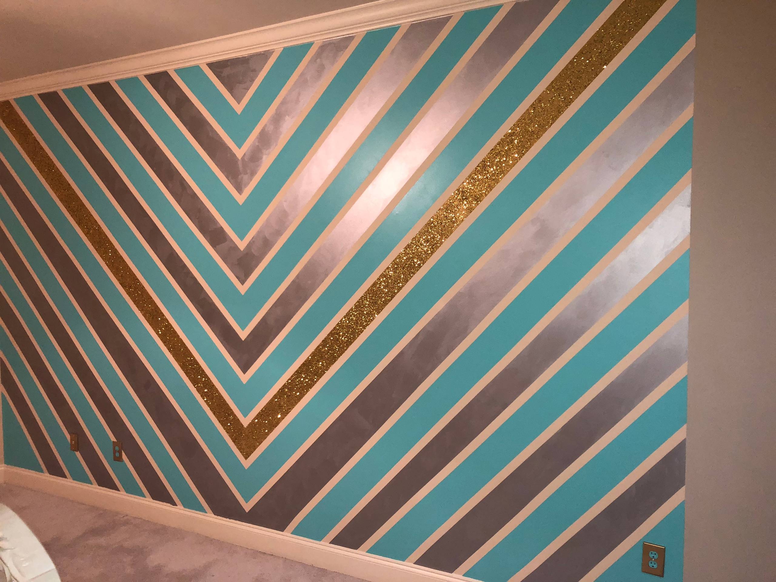 Chevron Design w/ Gold Glitter, Aqua, & Metallic Silver