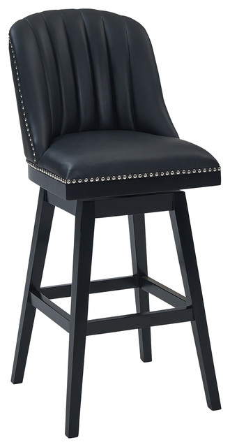 black wooden swivel bar stools