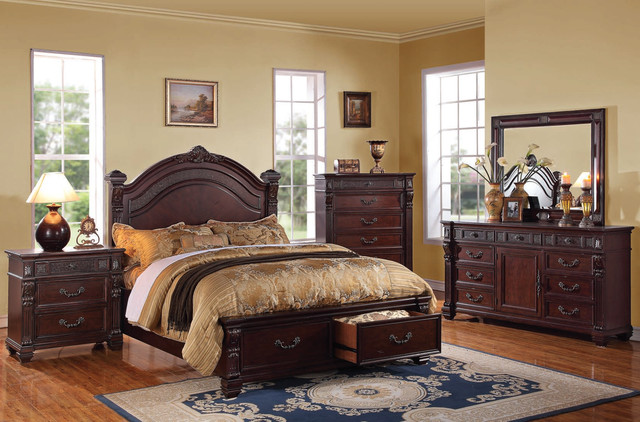 Brown Cherry Wood Bedroom Set