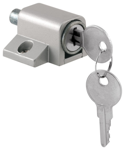 PushIn Sliding Door Keyed Lock, Aluminum Finish Transitional Door