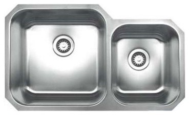Whitehaus WHNDBU3320 Stainless Steel 33" Two Bowl Undermount Kitchen Sink
