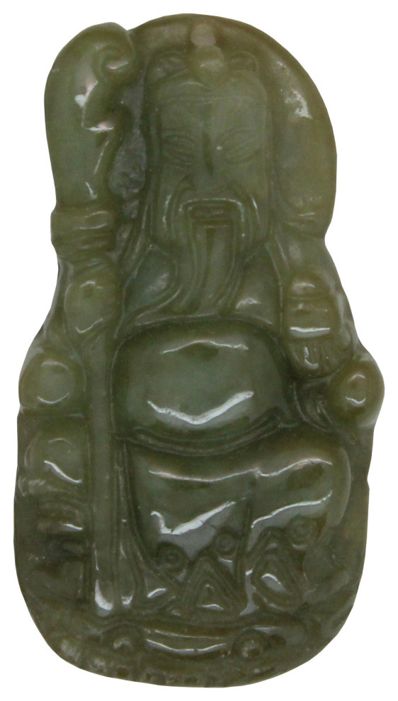 Dark Green Jade Pendant With Standing General Guan, Kwan Kong figure