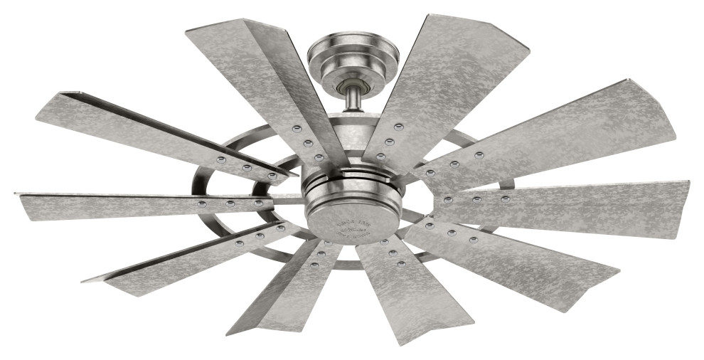 Hunter 52" Crescent Falls Galvanized Damp Rated Ceiling Fan and Wall