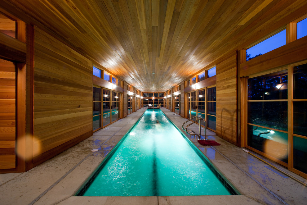 Photo of a transitional indoor pool in Boston.