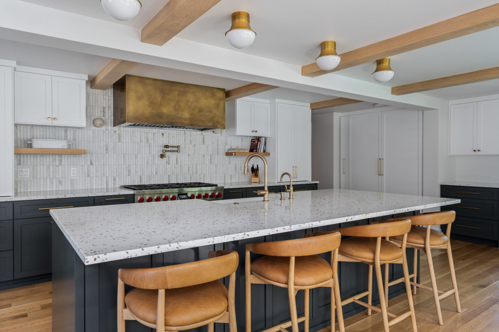 Farmhouse Kitchen with Brass Range Hood